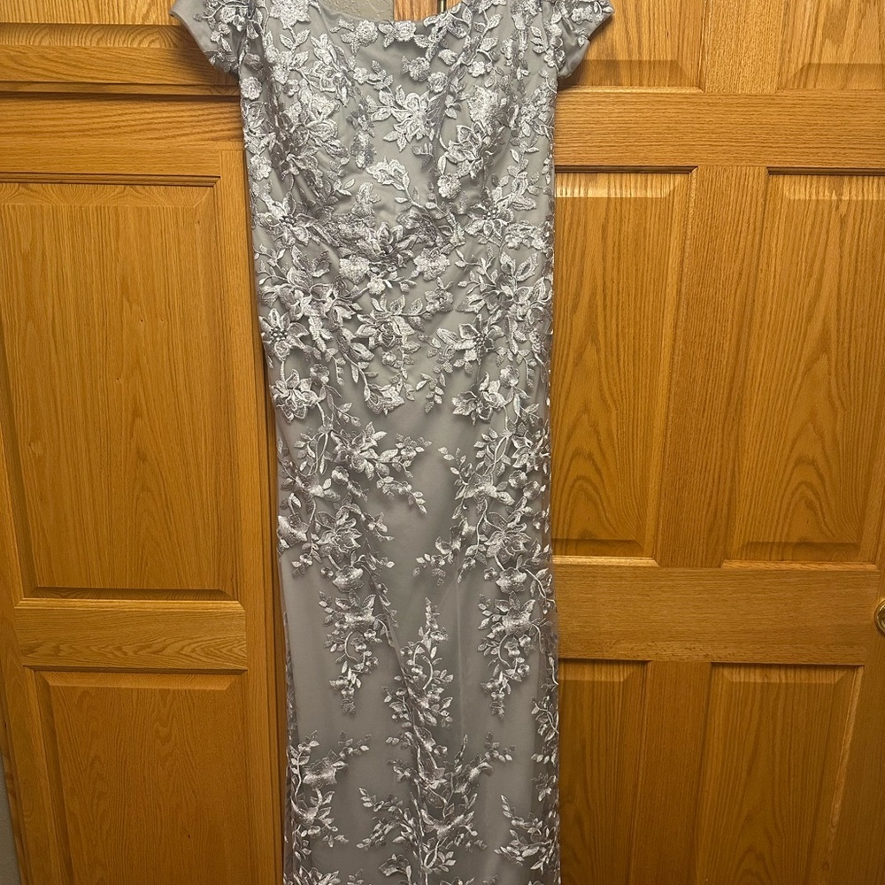 La Femme Elegant Silver Lace Dress - Mother of the Bride or Groom